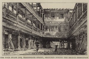 The Four Swans Inn, Bishopsgate Street, sketched during the Recent Demolition by Henry William Brewer